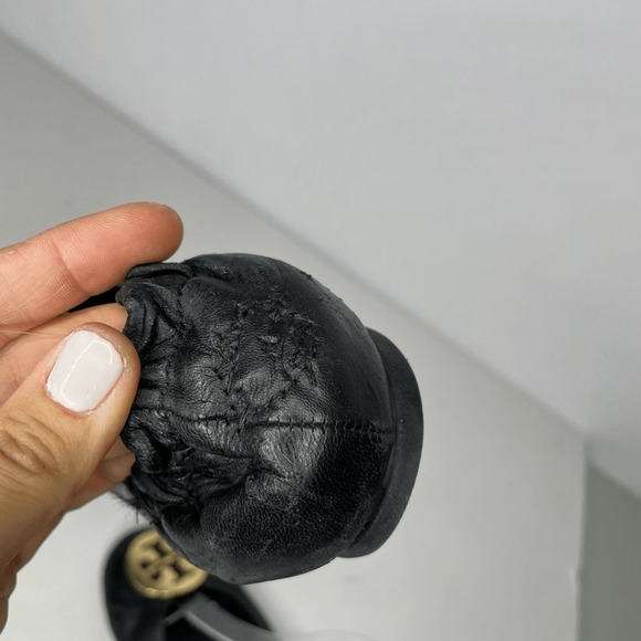 Tory Burch Reva Ballet Flat Black Nappa leather gold medallion logo womens 8 - Picture 6 of 9